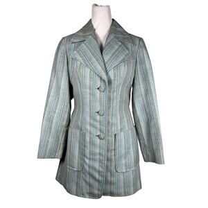 Vintage ‘70s Light Blue Striped Single Breasted Blazer w/ Large Lapels